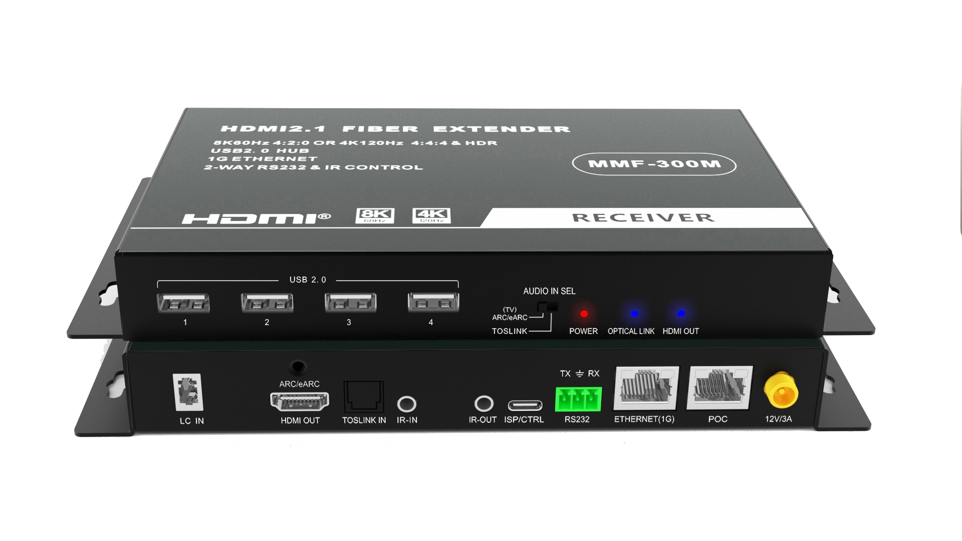 8K HDMI 2.1 KVM Extender over Fiber with 1G Ethernet, 1 LC multi-mode Fiber
