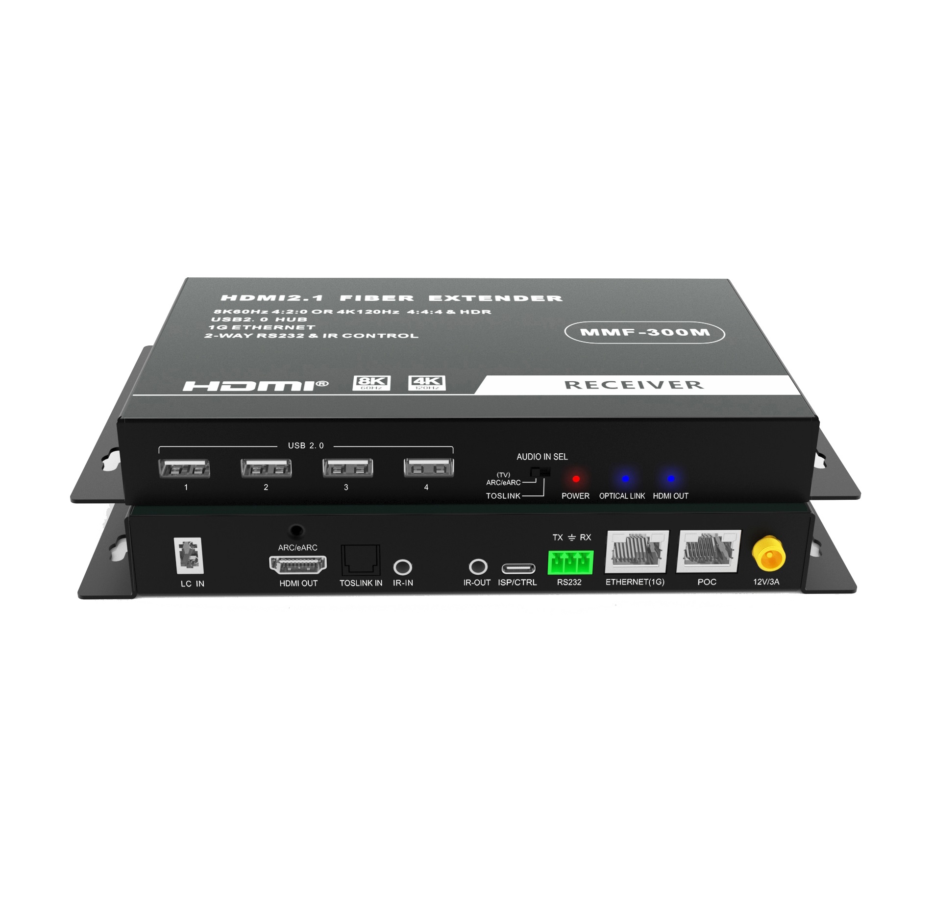 8K HDMI 2.1 KVM Extender over Fiber with 1G Ethernet, 1 LC multi-mode Fiber