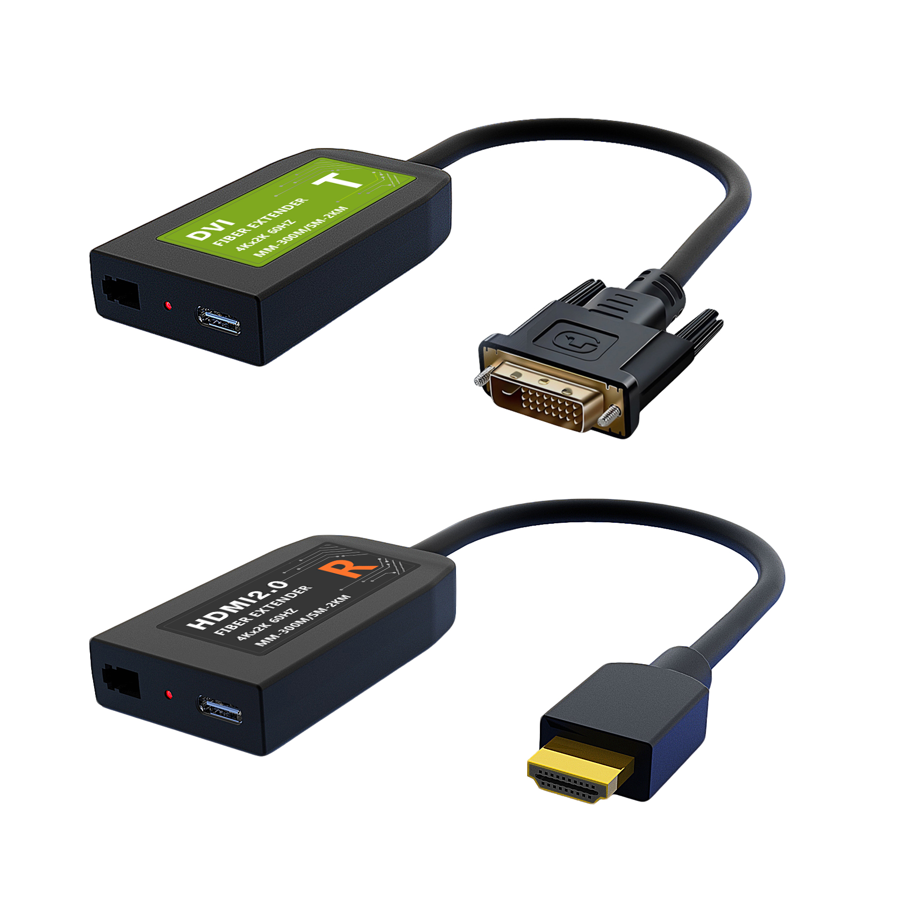 4K60 DVI to HDMI over Single Fiber Extender with Pigtail