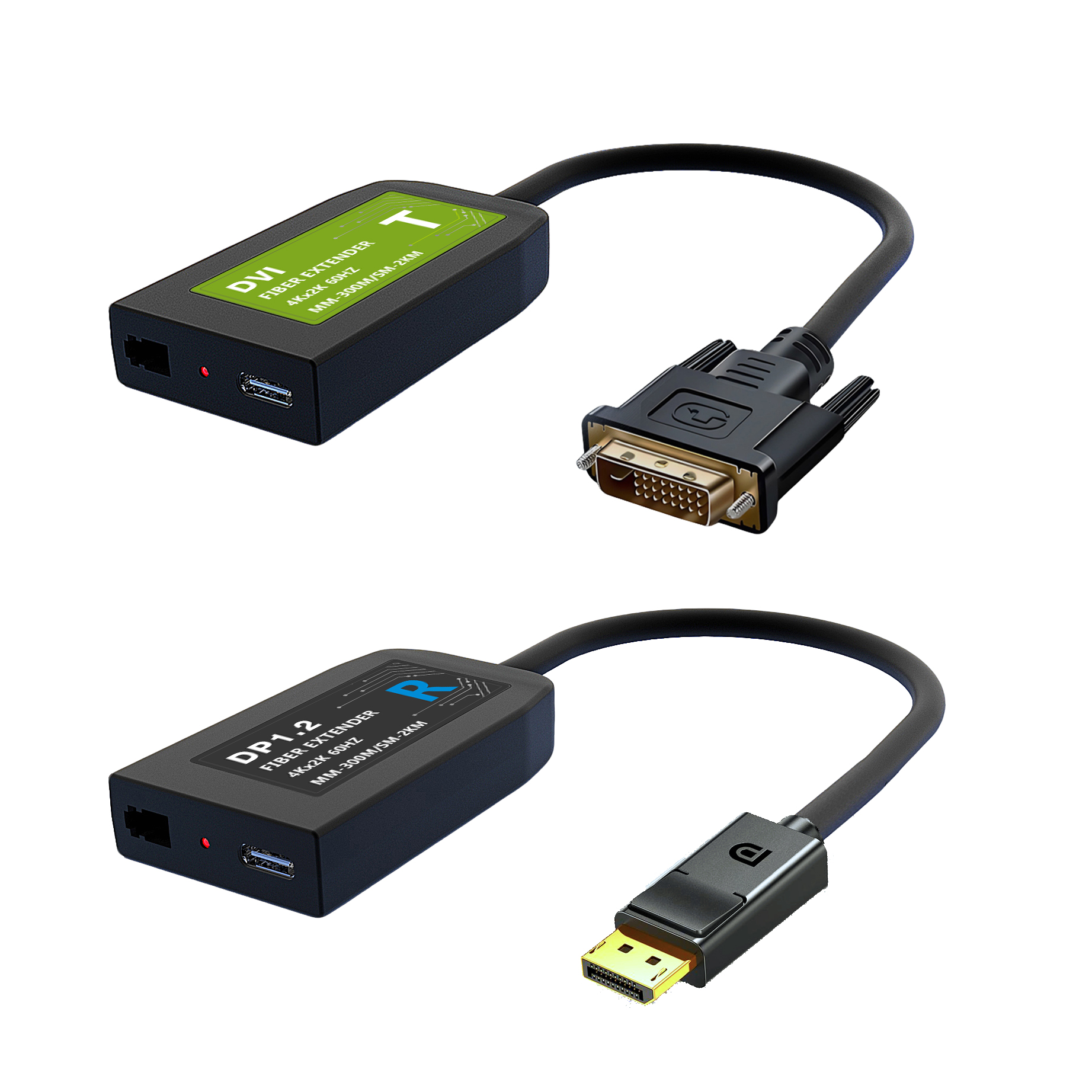 4K60 DVI to DP over Single Fiber Extender with Pigtail