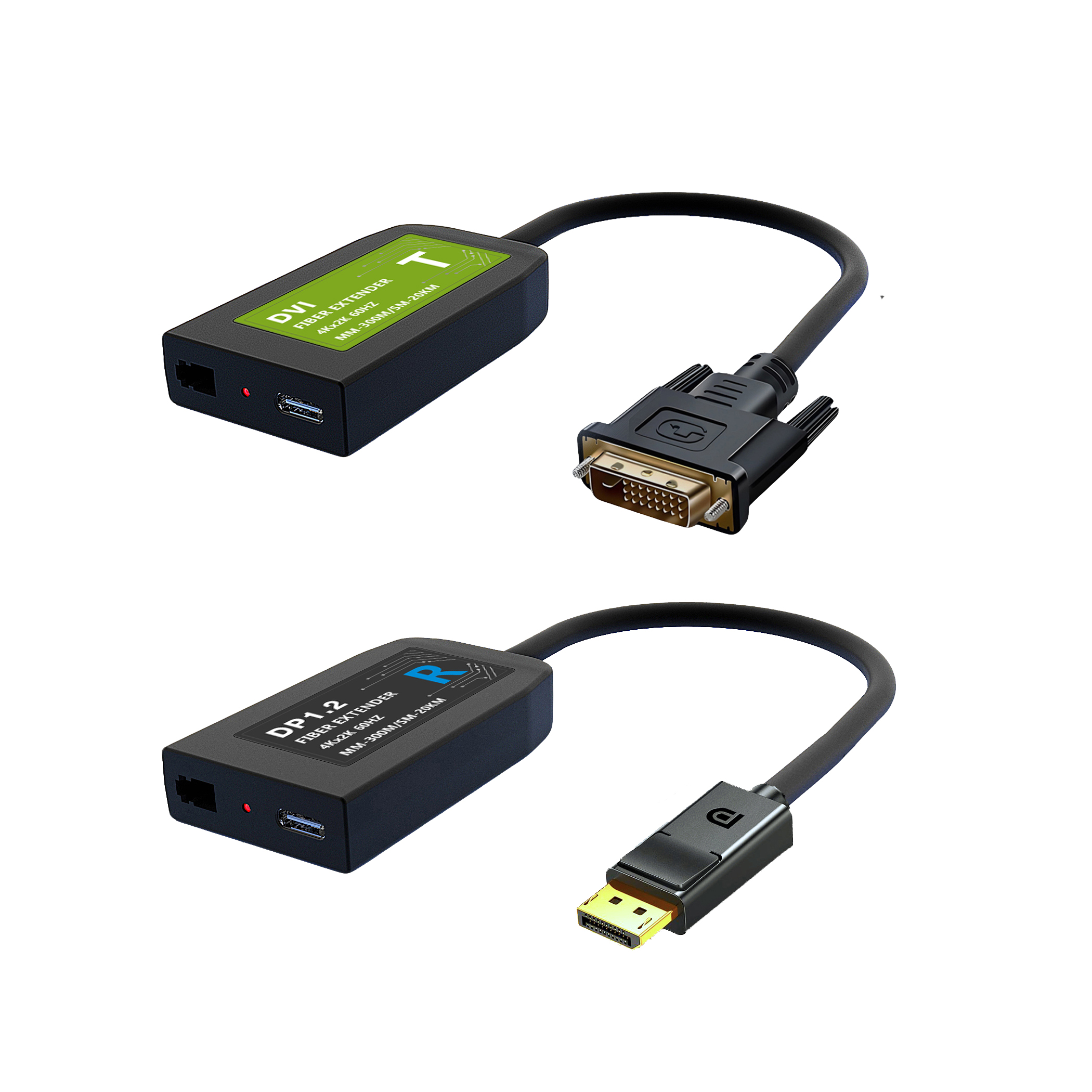 4K60 DVI to DP over Single LC Fiber Extender with Pigtail